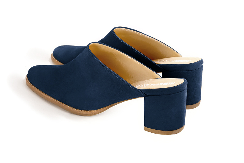 Navy blue women's clog mules. Round toe. Medium block heels. Rear view - Florence KOOIJMAN